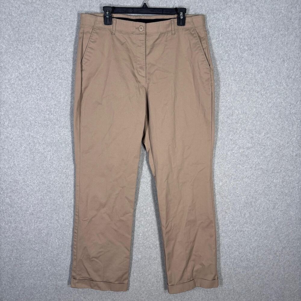 Lands End Chino Pants 14 Khaki Stretch Elastic Waist Trousers Academia Neutral